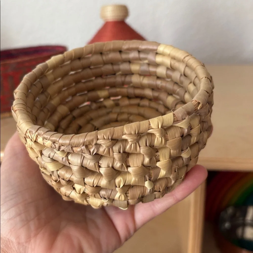 Vintage Handwoven African Mini Basket with Lid Set